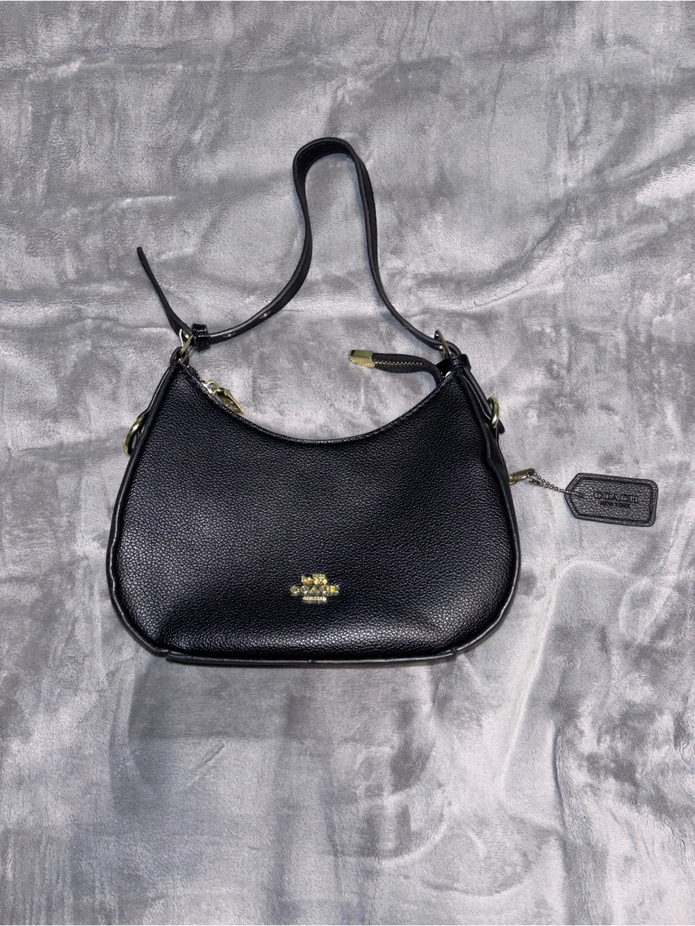 Coach Black Pebbled Leather Hobo Shoulder Bag with Gold Hardware